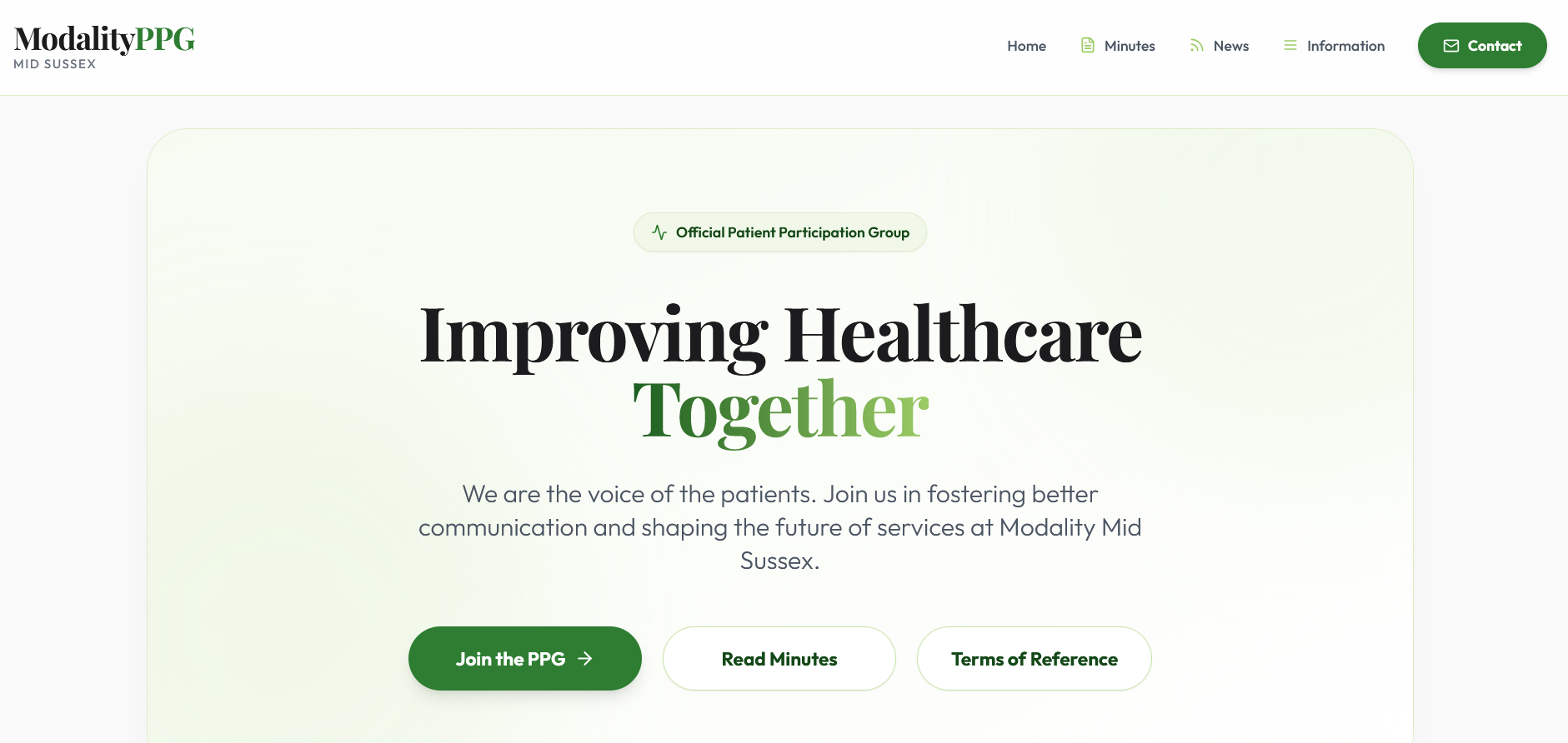 Modality Mid Sussex PPG website screenshot